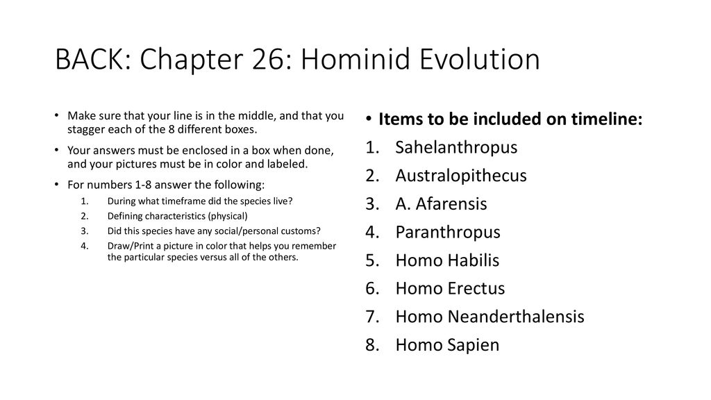History of life hominid timelines winter break hw due 1 4 16 hb ppt