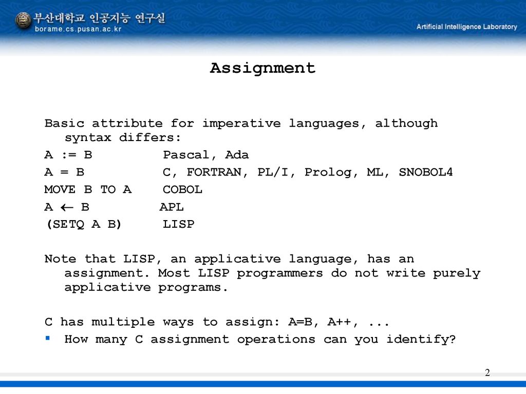 Basic statements Programming Language Design and Implementation (4th ...