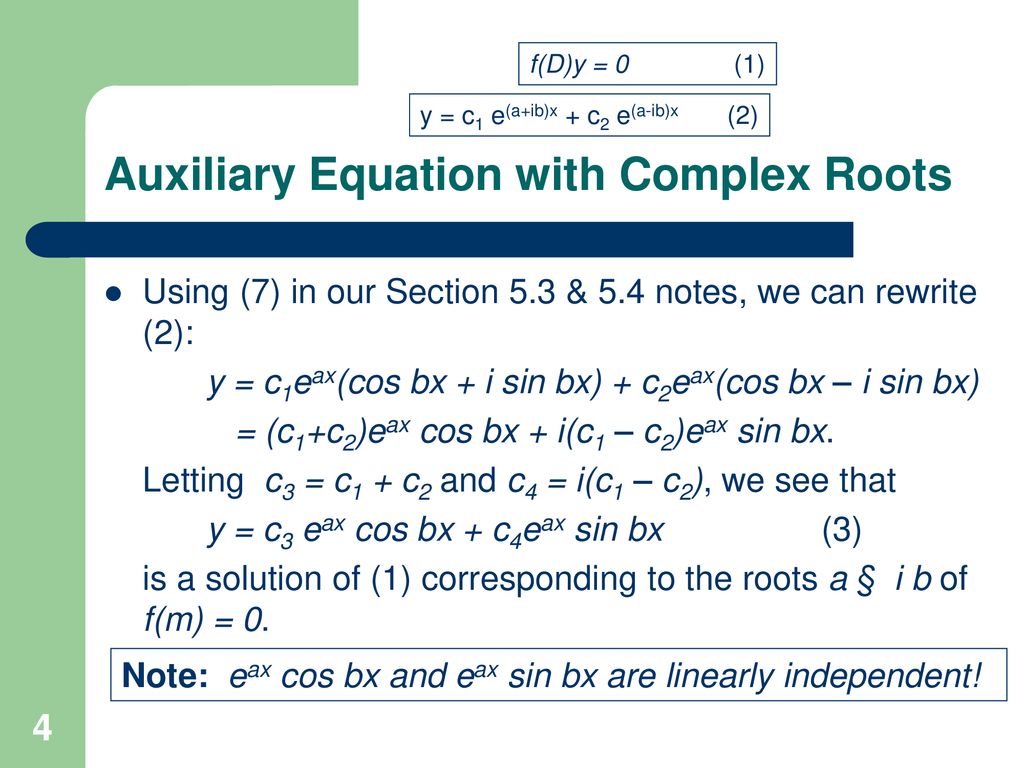 Auxiliary Equation with Complex Roots; Hyperbolic Functions - ppt download