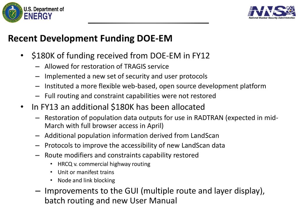 Recent Development Funding DOE-EM