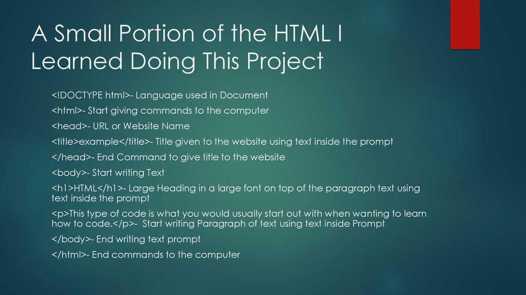 A Small Portion of the HTML I Learned Doing This Project