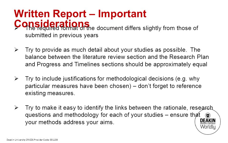Written Report – Important Considerations