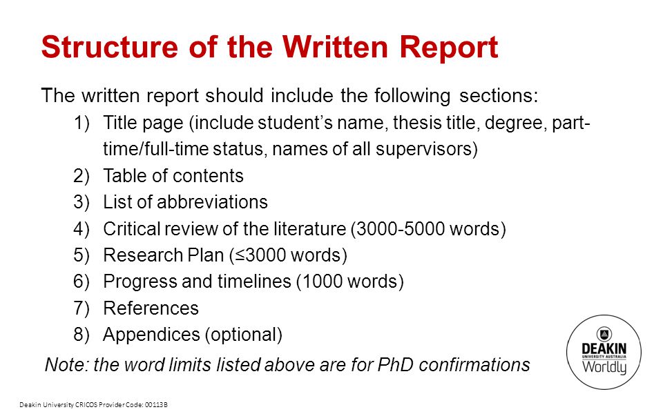 Structure of the Written Report