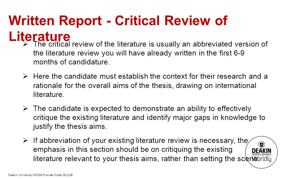 Written Report - Critical Review of Literature