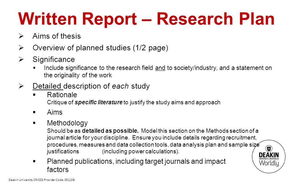 Written Report – Research Plan