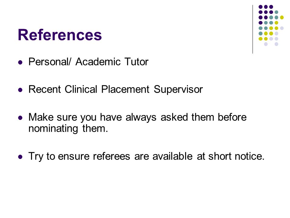 References Personal/ Academic Tutor