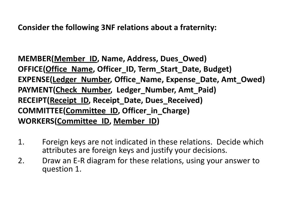 Consider the following 3nf relations ppt download