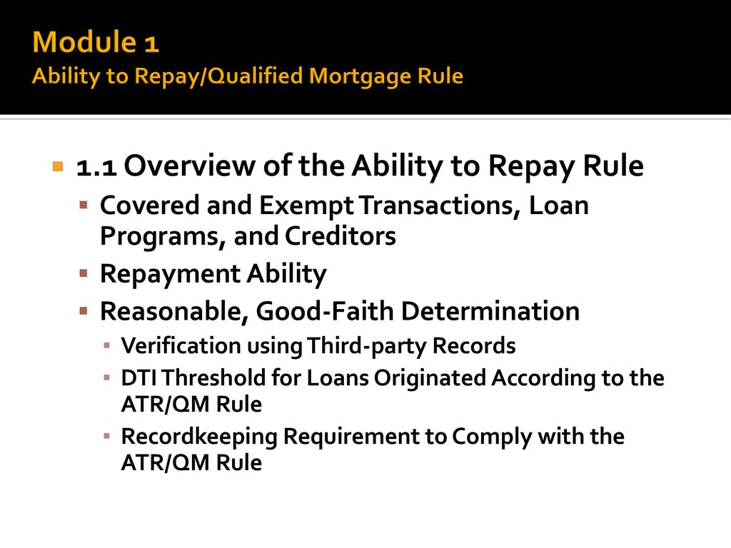 Ability To Repay/Qualified Mortgage Rule - Ppt Download