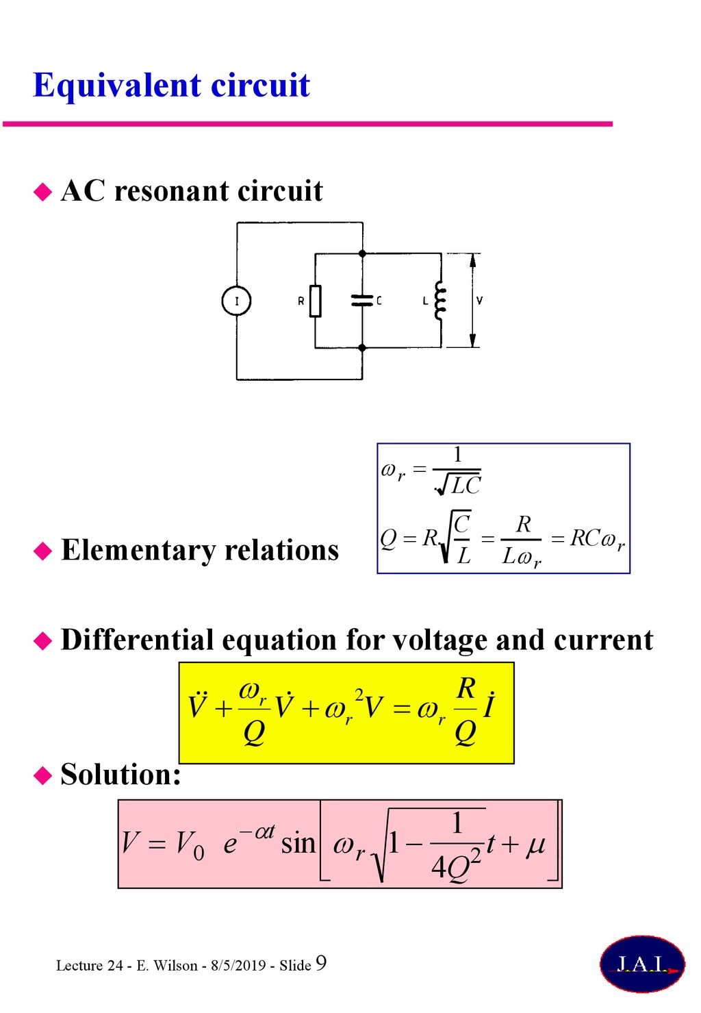 Equivalent circuit AC resonant circuit Elementary relations