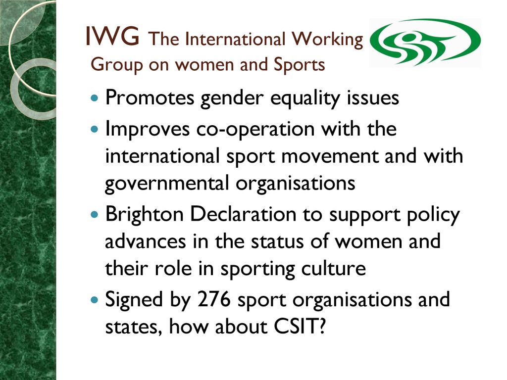 IWG The International Working Group on women and Sports