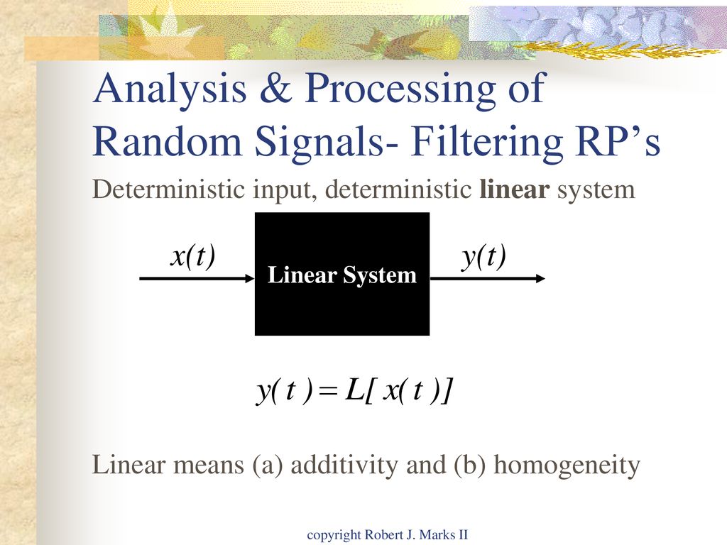 Analysis & Processing of Random Signals- Filtering RP’s
