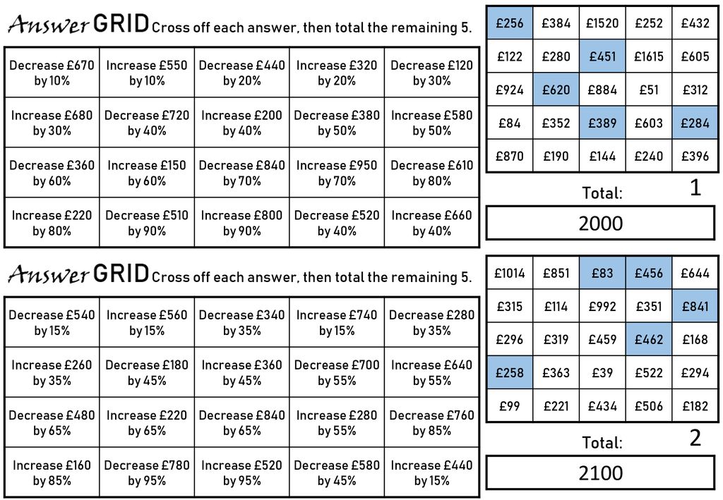 Percentage Increase Decrease Answer Grid Ppt Download