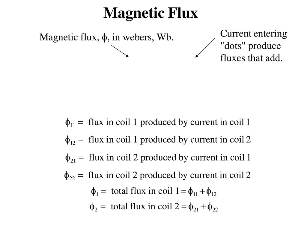 Magnetic Flux Current entering dots produce fluxes that add.