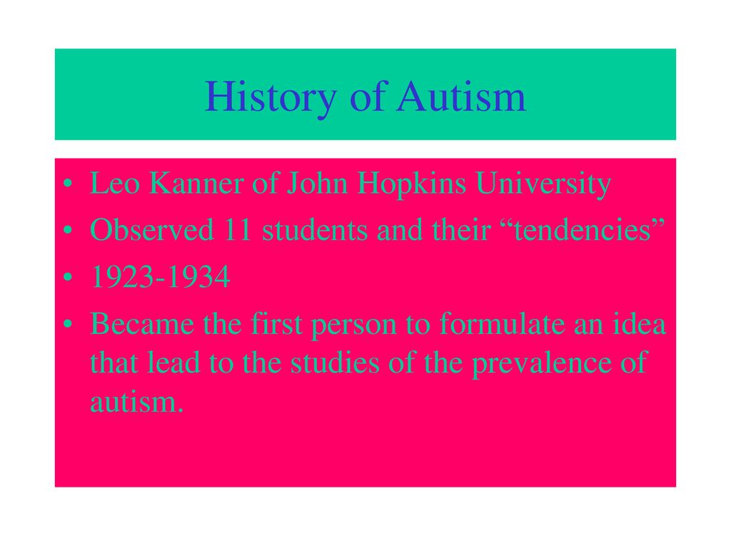 History of Autism Leo Kanner of John Hopkins University