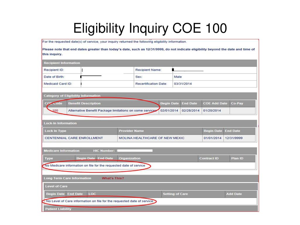 Eligibility Inquiry COE 100