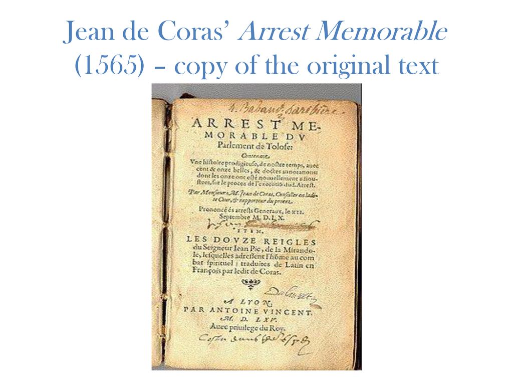 Jean de Coras’ Arrest Memorable (1565) – copy of the original text