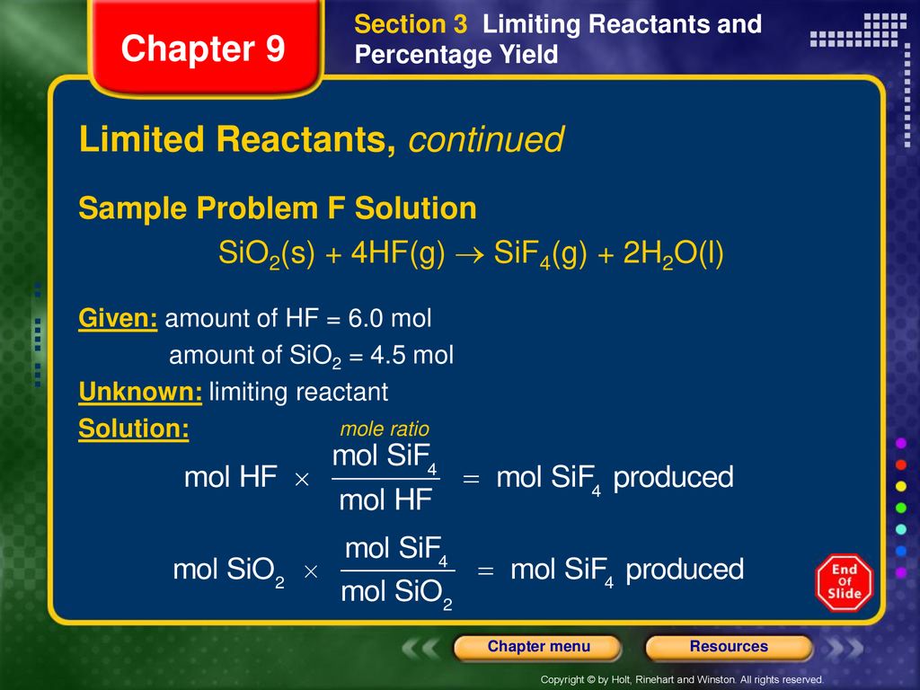 Section 3 Limiting Reactants And Percentage Yield - Ppt Download