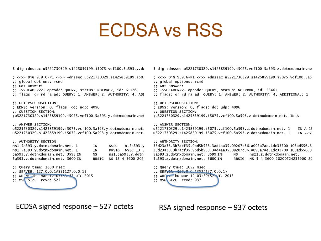 ECDSA vs RSS ECDSA signed response – 527 octets