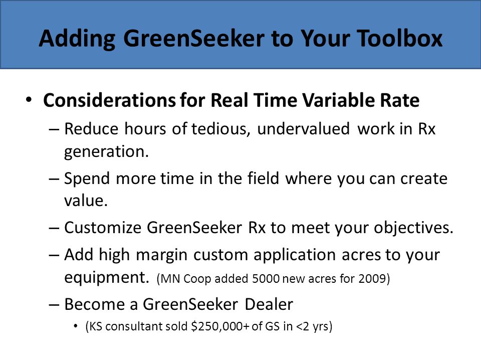 Adding GreenSeeker to Your Toolbox