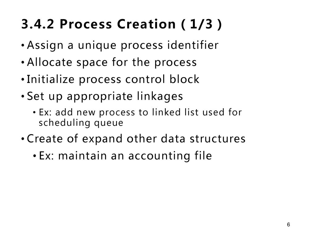 3.4.2 Process Creation（1/3） Assign a unique process identifier