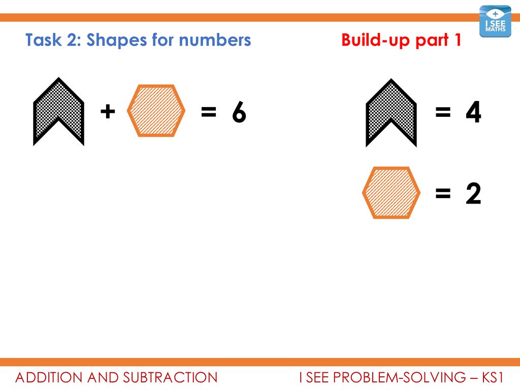 + = 6 = 4 = 2 Task 2: Shapes for numbers Build-up part 1