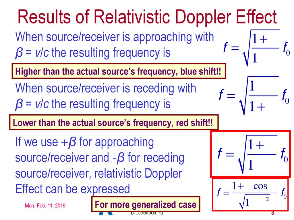 Results of Relativistic Doppler Effect