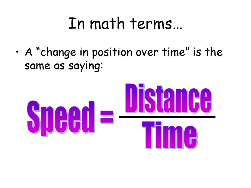 In math terms… Distance Speed = Time