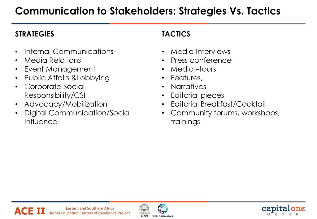 Communication to Stakeholders: Strategies Vs. Tactics