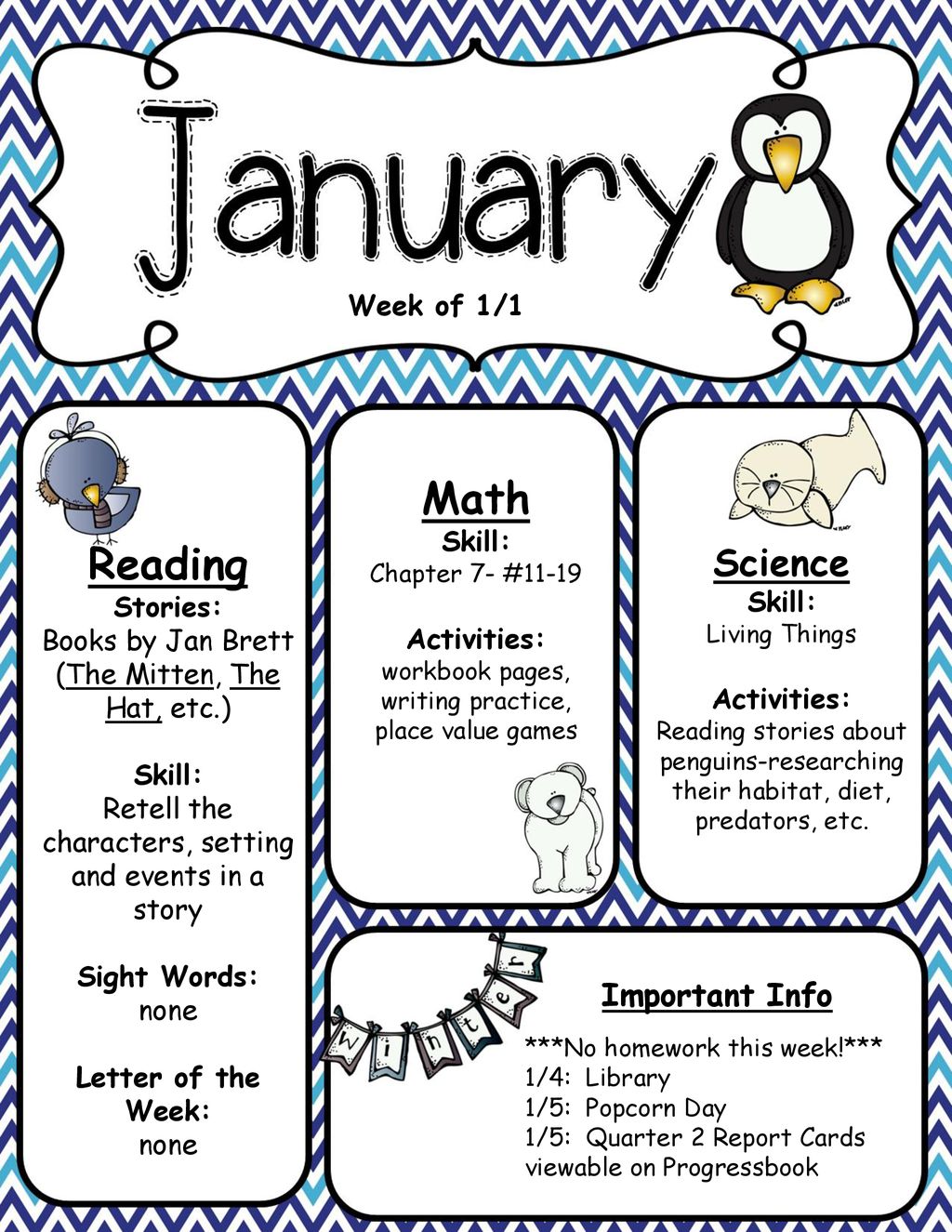 Math Reading Science Important Info Week of 1/1 Skill: Activities ...