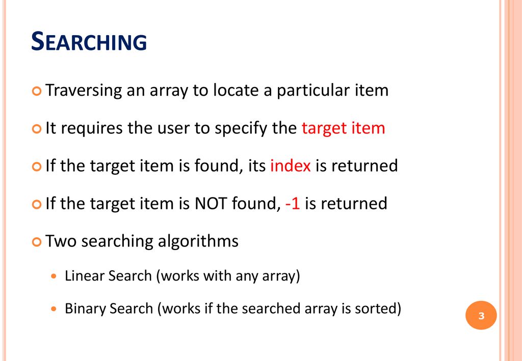 ICS103: Programming in C Searching, Sorting, 2D Arrays - ppt download