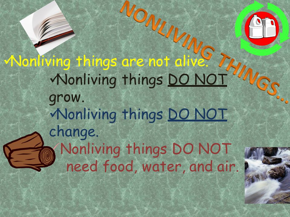 NONLIVING THINGS…. Nonliving things are not alive.