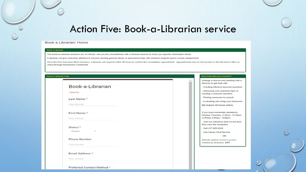 Action Five: Book-a-Librarian service