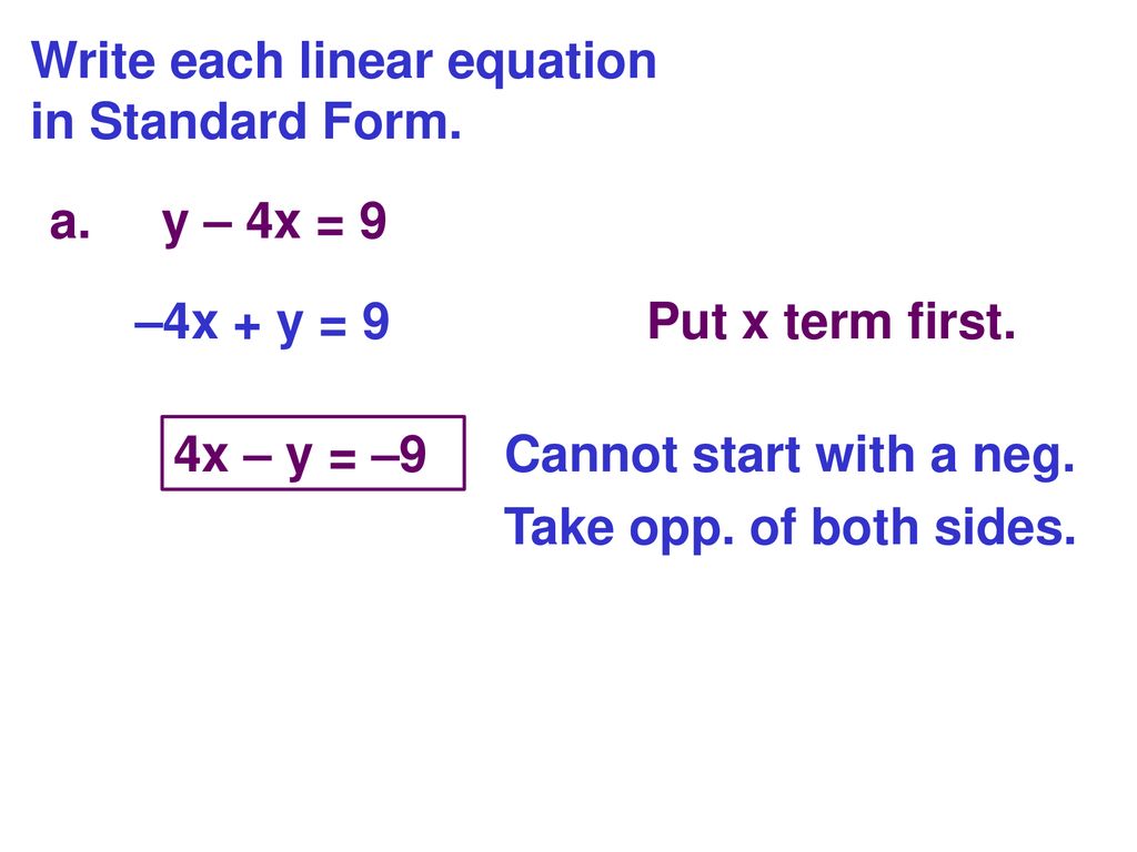 Standard Form of a Linear Equation - ppt download