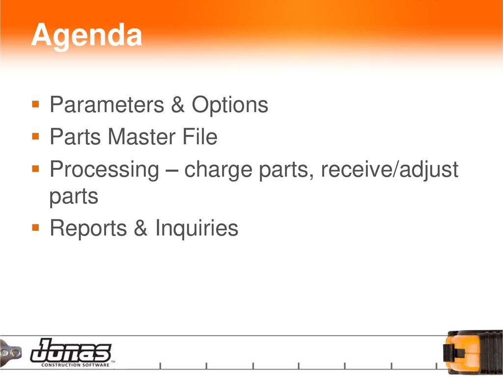 Agenda Parameters & Options Parts Master File