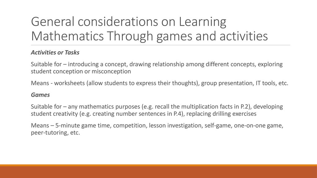 learning mathematics through games and activities