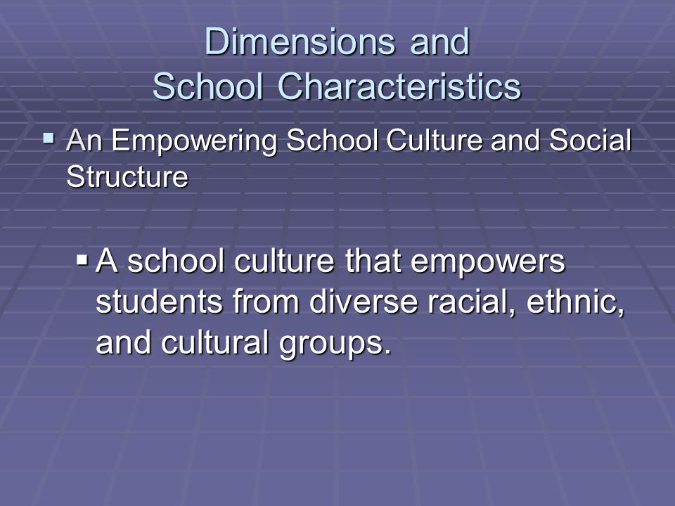 Dimensions and School Characteristics