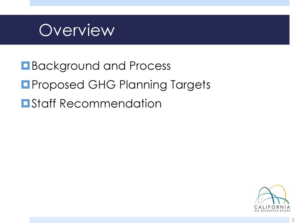 Overview Background and Process Proposed GHG Planning Targets