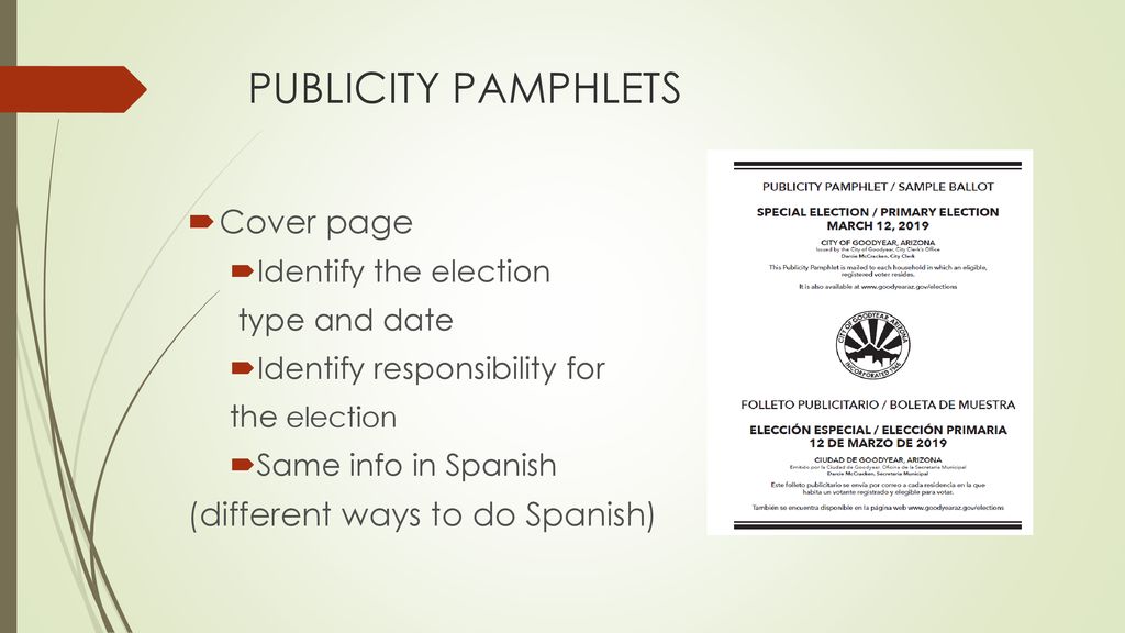 PUBLICITY PAMPHLETS Cover page (different ways to do Spanish)