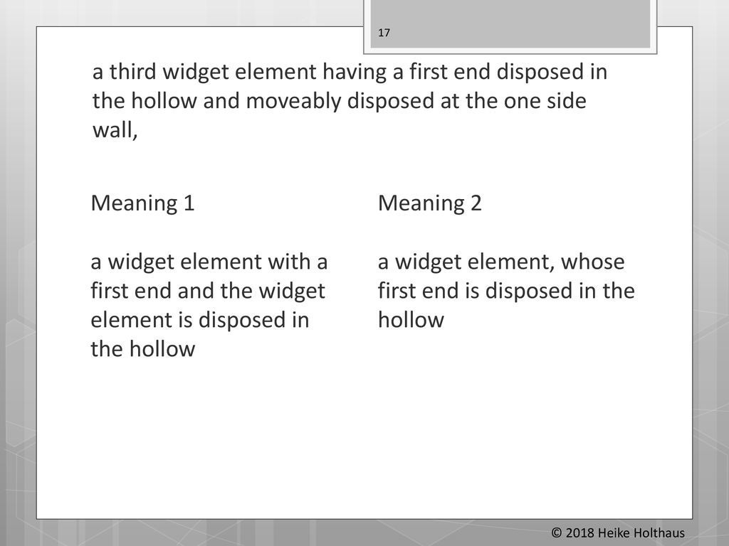 Meaning 2 a widget element, whose first end is disposed in the hollow
