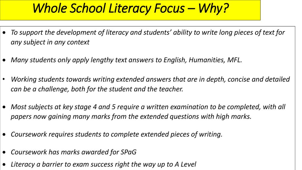 Whole School Literacy Focus – Why