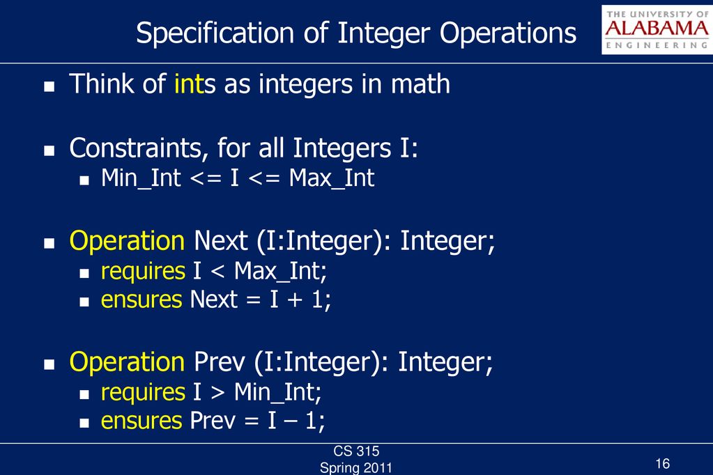 Formal Methods Lecture 16 March 22, 2011 CS 315 Spring ppt download