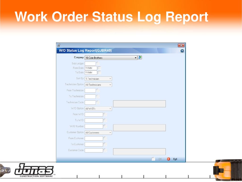 Work Order Status Log Report