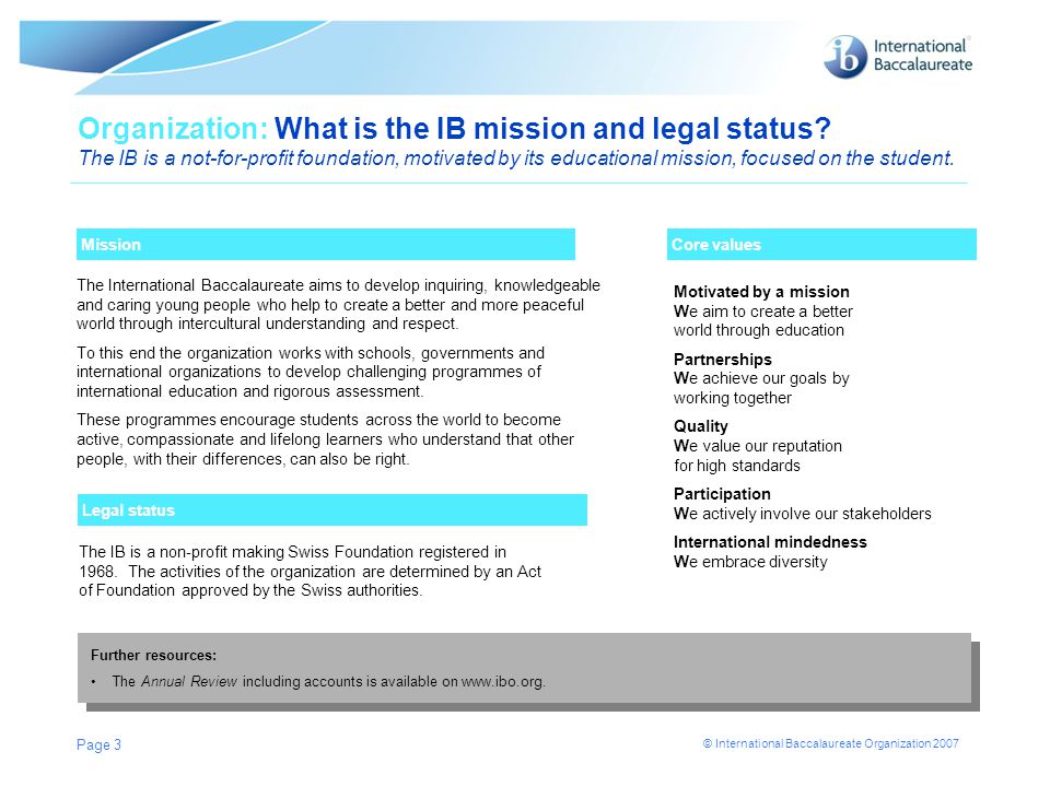Organization: What is the IB mission and legal status