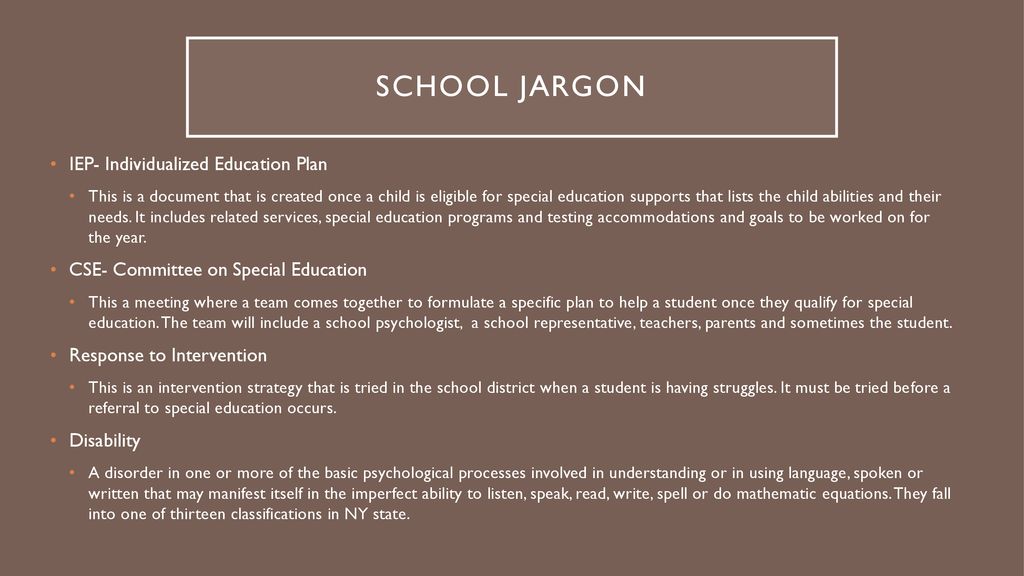 School Jargon IEP- Individualized Education Plan