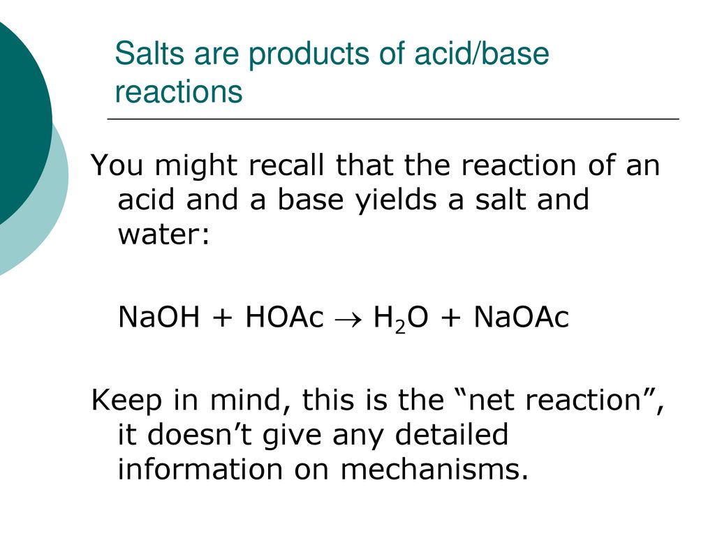 Salts are products of acid/base reactions