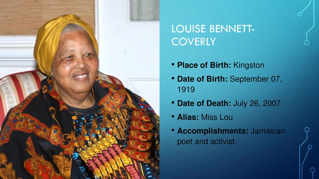 Louise Miss Lou Bennett-Coverley : Jamaican Poet folklorist Louise 'Miss  Lou' Bennett Coverley 