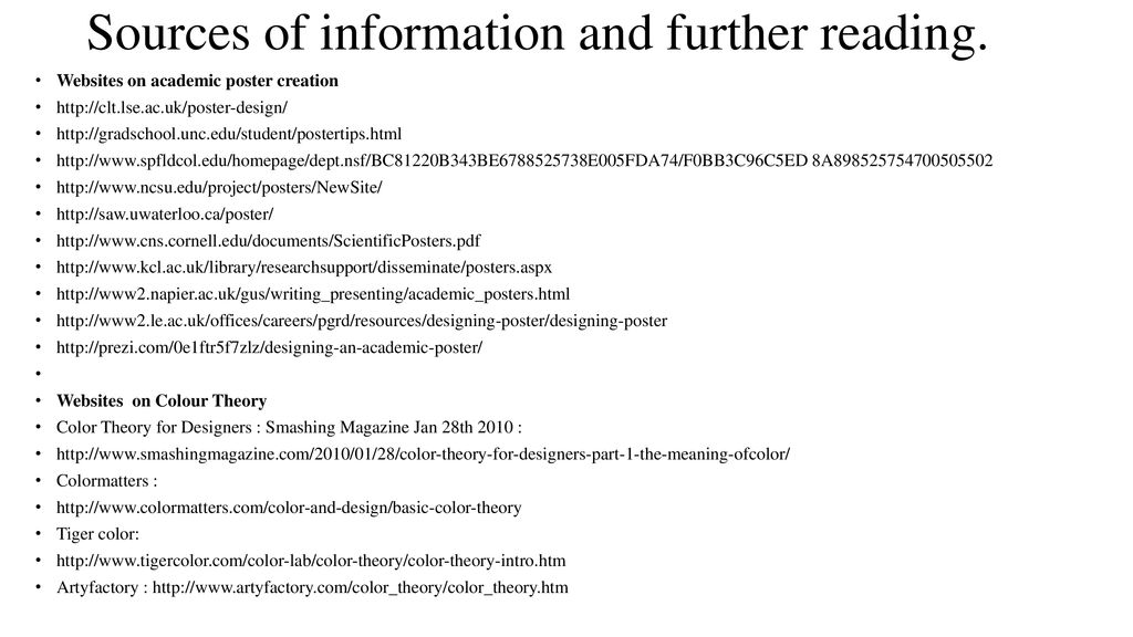 Sources of information and further reading.