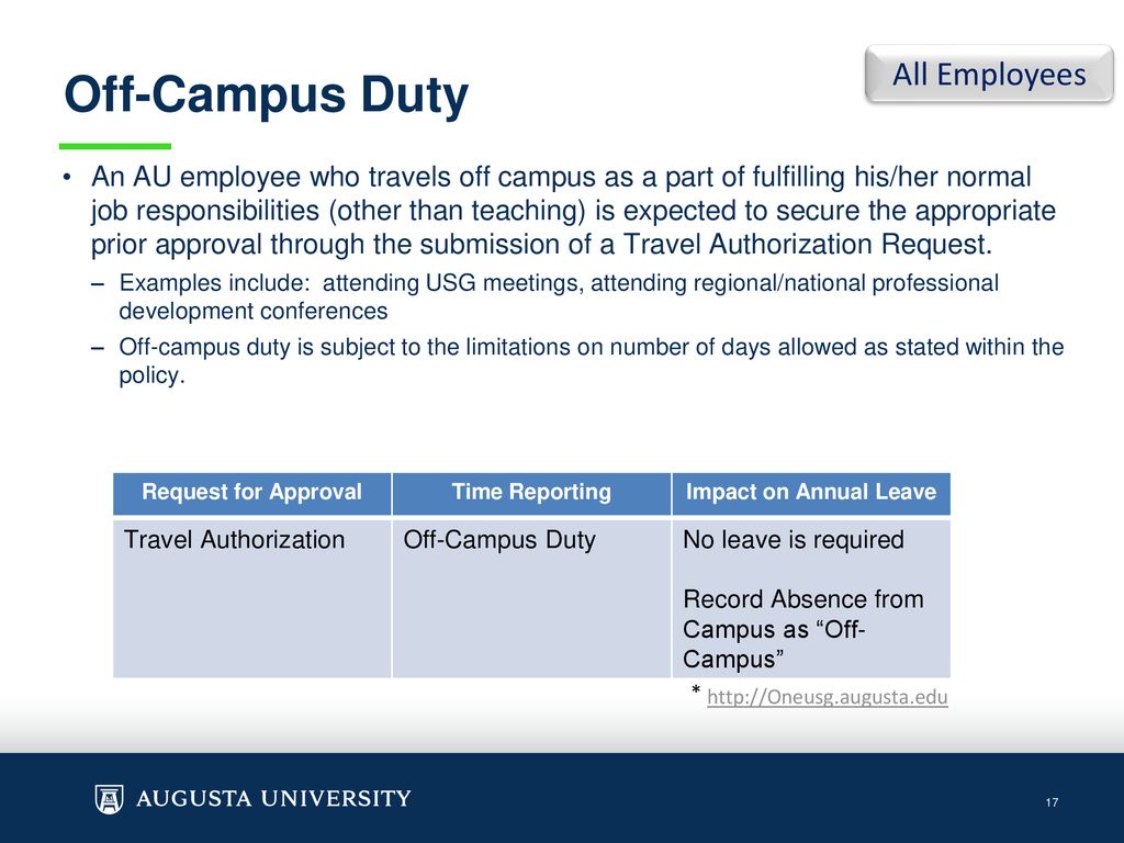 Off-Campus Duty All Employees