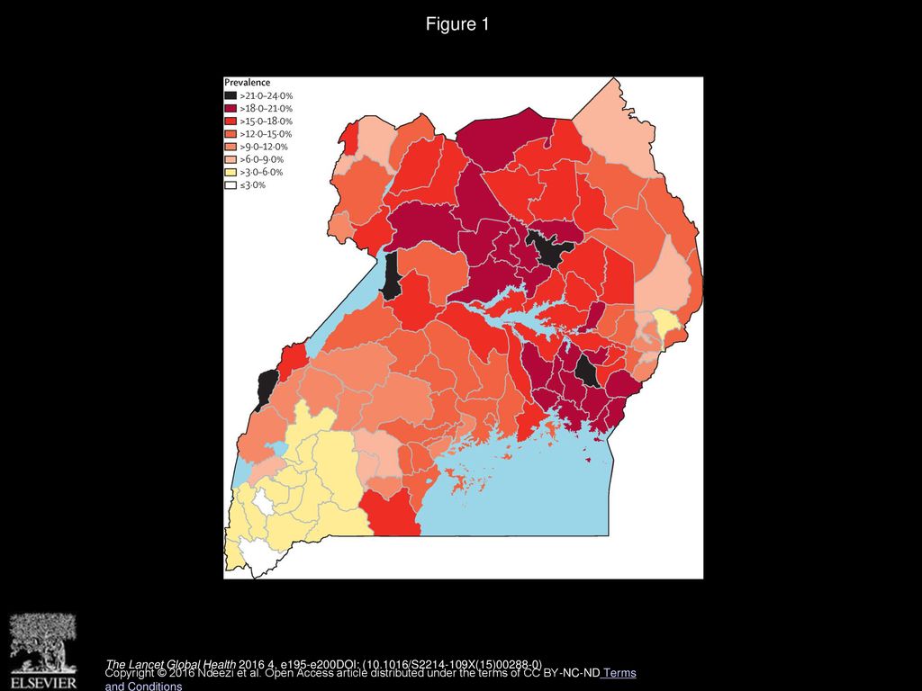 Figure 1 Prevalence of sickle cell trait in 112 districts in Uganda