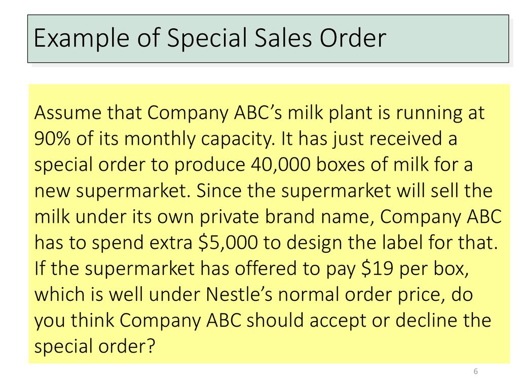 Example of Special Sales Order